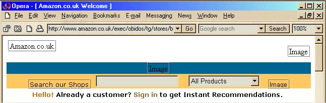 Amazon navigation bar - Images off