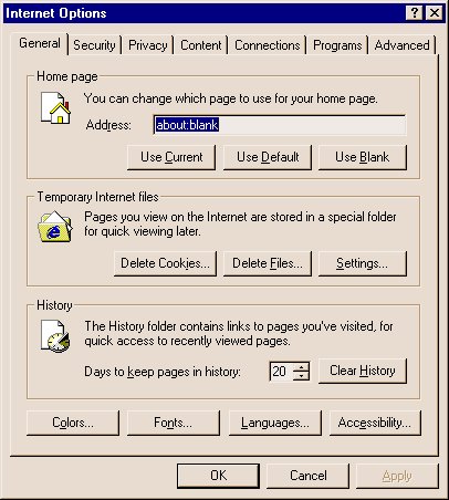 Screenshot of IE browser settings