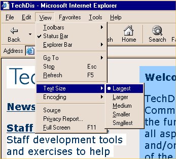 Screenshot of font sizing controls in IE6